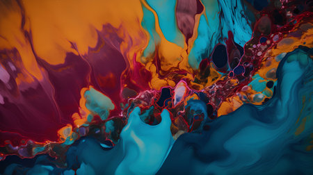 Abstract background of acrylic paint in blue and orange tones. Computer generated graphics.の素材