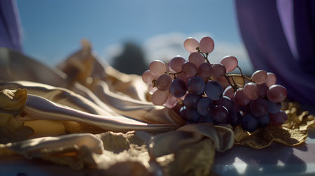 grapes on a table in the rays of the setting sunの素材