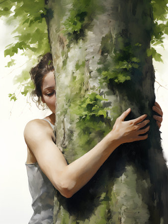 Beautiful young woman in the forest. Watercolor painting style.の素材