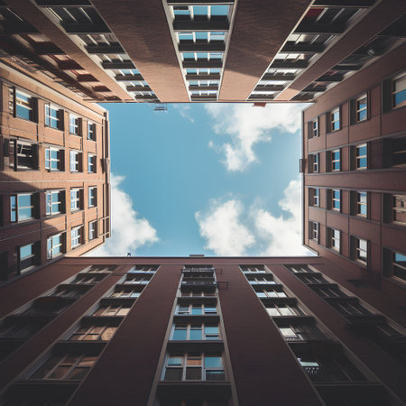 Windows of a modern apartment building in the city. 3d renderの素材