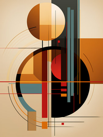 Abstract geometric background with circles, lines, rectangles. Vector illustrationの素材