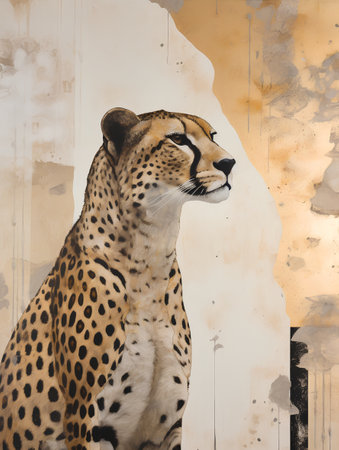 Portrait of a cheetah in front of grunge backgroundの素材