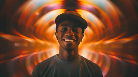 Portrait of a happy african american man in a cap.の素材