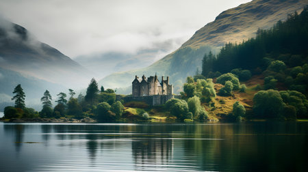 Beautiful medieval castle on the shores of Loch Lomond, Scotlandの素材