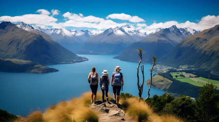 Beautiful landscape of New Zealand alps and lake in South Islandの素材