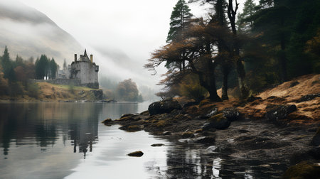 Castle on the shores of Loch Lomond, Scotland.の素材