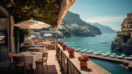Cafe on the Amalfi coast in Italy. Toned.の素材
