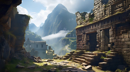 Mysterious ruins of the ancient city of Machu Picchuの素材