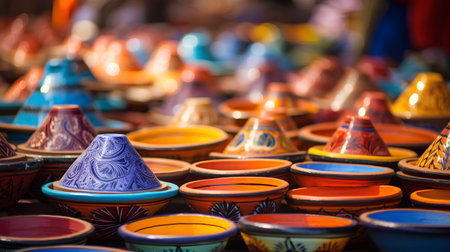 Colorful bowls in the souk of Marrakech, Moroccoの素材