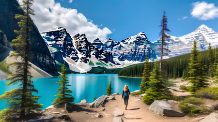 Beautiful panorama of Lake Louise in Banff National Park, Alberta, Canadaの素材