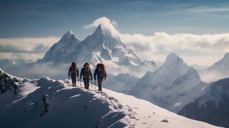 3D Rendering of a group of climbers in the mountains.の素材