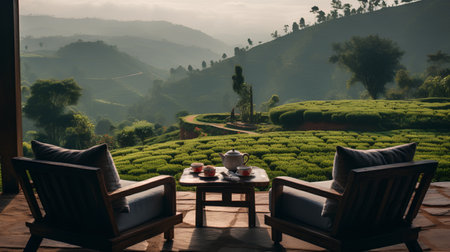 tea plantation terrace at the sunrise in chiangmai thailandの素材