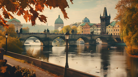 Charles Bridge in Prague, Czech Republic. Beautiful autumn landscape. Travel destination.の素材