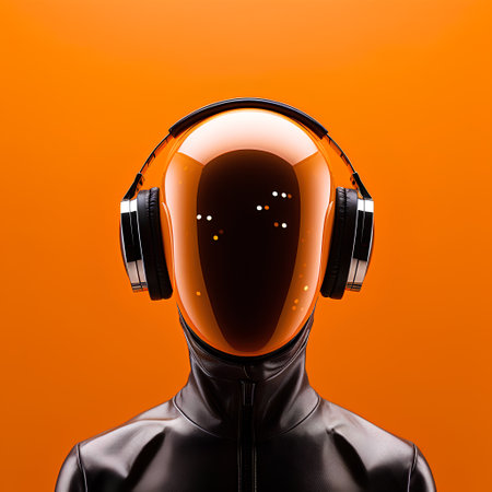 Man with headphones on his head on orange background. 3d renderingの素材