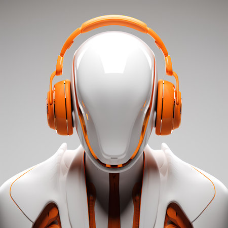 3D Illustration of a Robot Headphones in a Headsetの素材