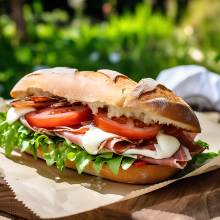 Sandwich with prosciutto, mozzarella and tomatoesの素材