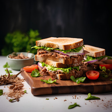 Tuna sandwich with lettuce, tomato, onion and mayonnaiseの素材