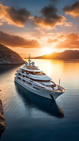 Luxury yacht in the sea at sunset. 3d renderingの素材