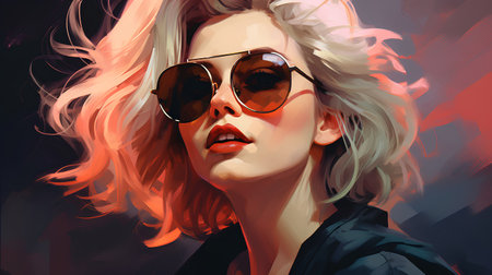 Fashion portrait of beautiful young woman in sunglasses. Vector illustration.の素材
