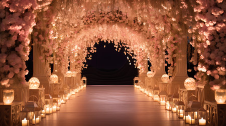Wedding archway with candles and flowers. 3D renderingの素材