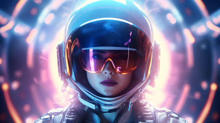 Portrait of a female astronaut in futuristic helmet. 3D rendering.の素材