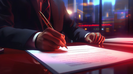 Businessman signing a contract. 3d illustration. Business concept.の素材