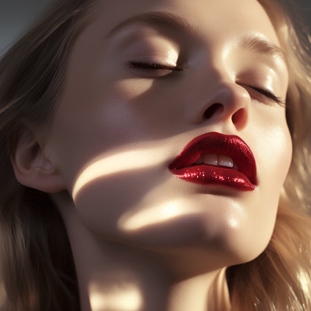Portrait of a beautiful young woman with red lips. Beauty, fashion.の素材