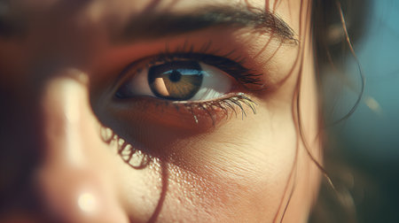 Close up of a beautiful woman's eye with long eyelashes.の素材