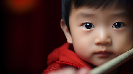 Portrait of a cute asian little girl playing billiardsの素材