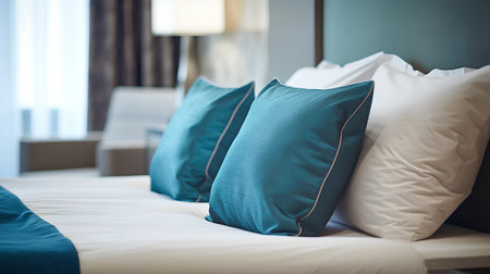 Pillow on bed decoration in bedroom interior - Vintage Light Filterの素材