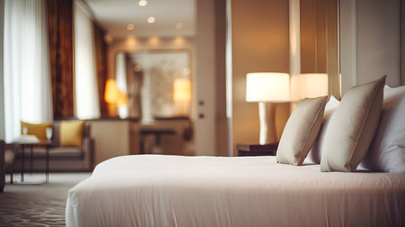 Pillow on bed decoration in hotel bedroom interior - Vintage Light Filterの素材