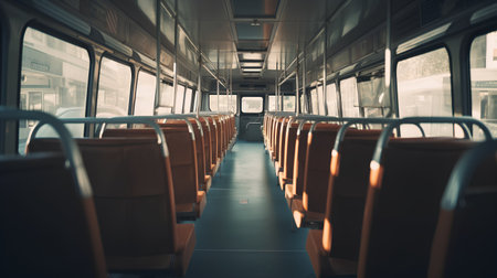 Interior of a train with empty seats. Shallow depth of fieldの素材