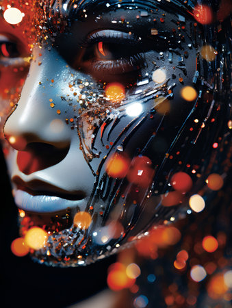 Close-up portrait of a beautiful woman with futuristic make-up. Beauty, fashion.の素材