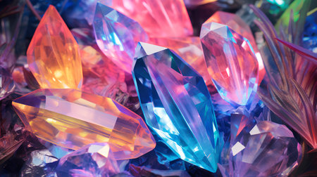Beautiful bright crystals on a dark background close-up macro photographyの素材