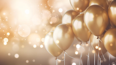 Gold and silver balloons with bokeh background. 3D Renderingの素材