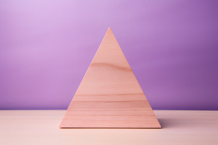 Wooden pyramid on a purple background. 3D illustration. Mock upの素材