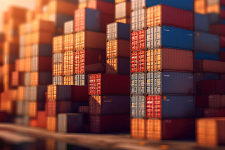 Containers in the port. 3d rendering, 3d illustration.の素材