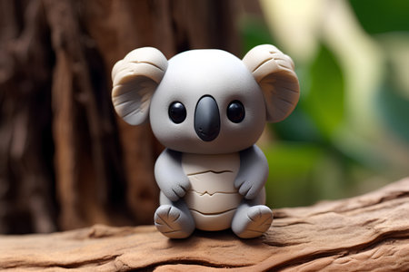 Cute cartoon koala sitting on a tree trunk. 3d illustrationの素材