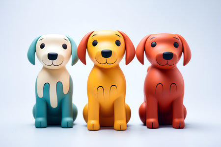 3d render of group of dogs in different colors isolated on white backgroundの素材