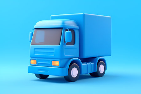 3d rendering of blue truck isolated on blue background with clipping pathの素材