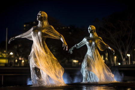 Fountain at night in Prague, Czech Republic, Europe. 3d rendering.の素材