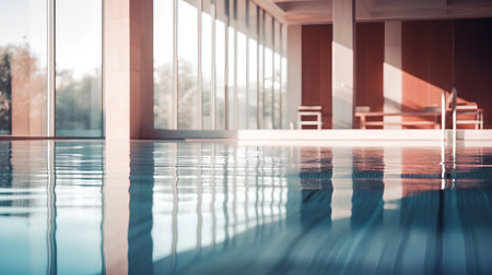 Empty swimming pool in the hotel. 3d rendering mock up toned imageの素材