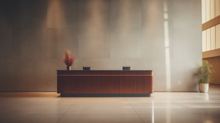 Reception counter in modern hotel lobby. 3d render illustration.の素材