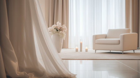 Luxury living room with armchair and candles. 3d renderingの素材