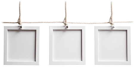 collection of various hanging photo frames on white background. each one is shot separatelyの素材