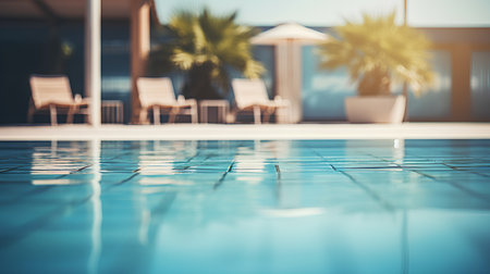 Swimming Pool With Sunlight And Blur Exterior Background.の素材