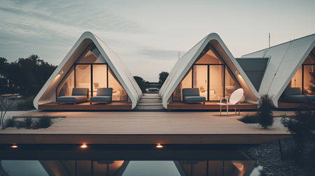 3d rendering of modern house with swimming pool and terrace.の素材