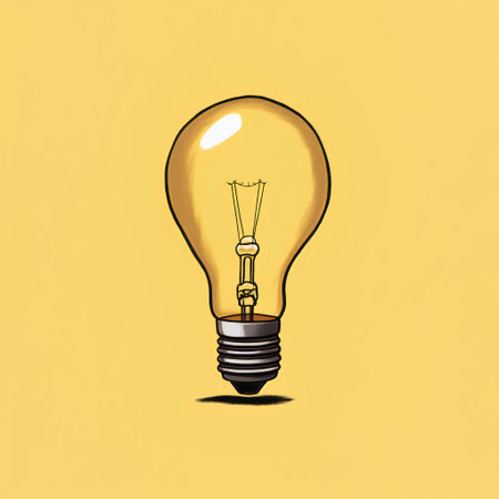 Illustration of a yellow light bulb on a yellow background. Idea conceptの素材