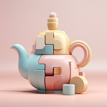 3d rendering of a teapot with a cup of teaの素材