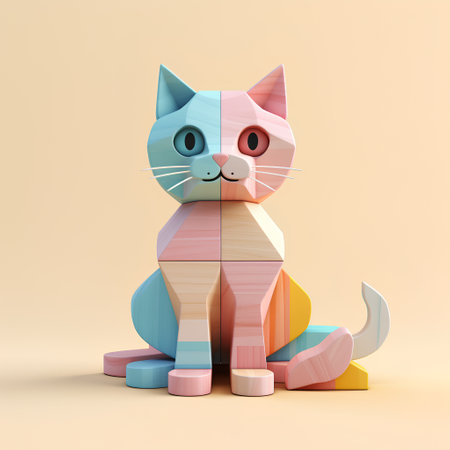 Cute cartoon cat isolated on pastel background. 3d renderingの素材